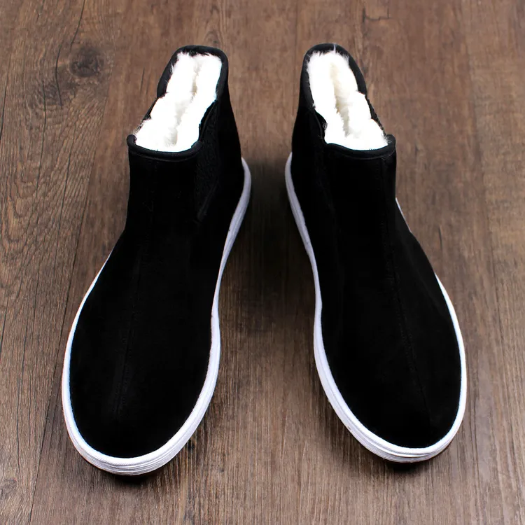 冬季高帮雪地棉靴加绒保暖一脚蹬休闲加厚棉鞋千层底老北京布鞋男