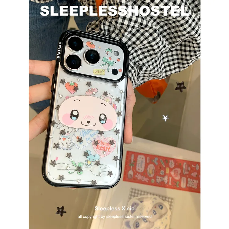 失眠招待所 diy可爱喵喵头艺术家联名透明贝贝壳适用苹果17手机壳