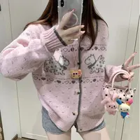法式费尔岛小狗提花毛衣外套女韩系早秋穿搭宽松慵懒针织开衫