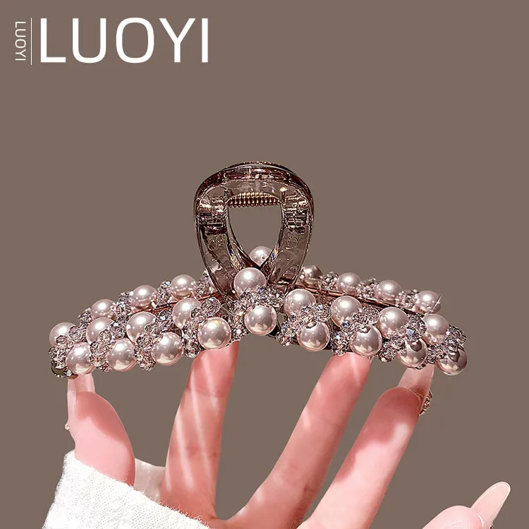 11厘米新款水晶珍珠抓夹女高级感大号发夹后脑勺盘发鲨鱼夹子发卡