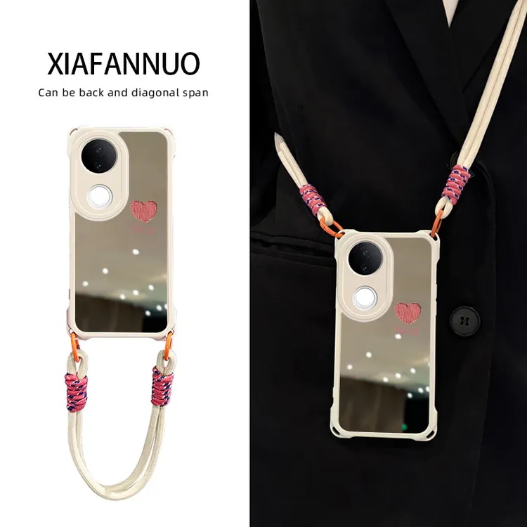 适用vivos20手机壳镜面vivo四角斜挎s20pro防摔保护小众网红爱心