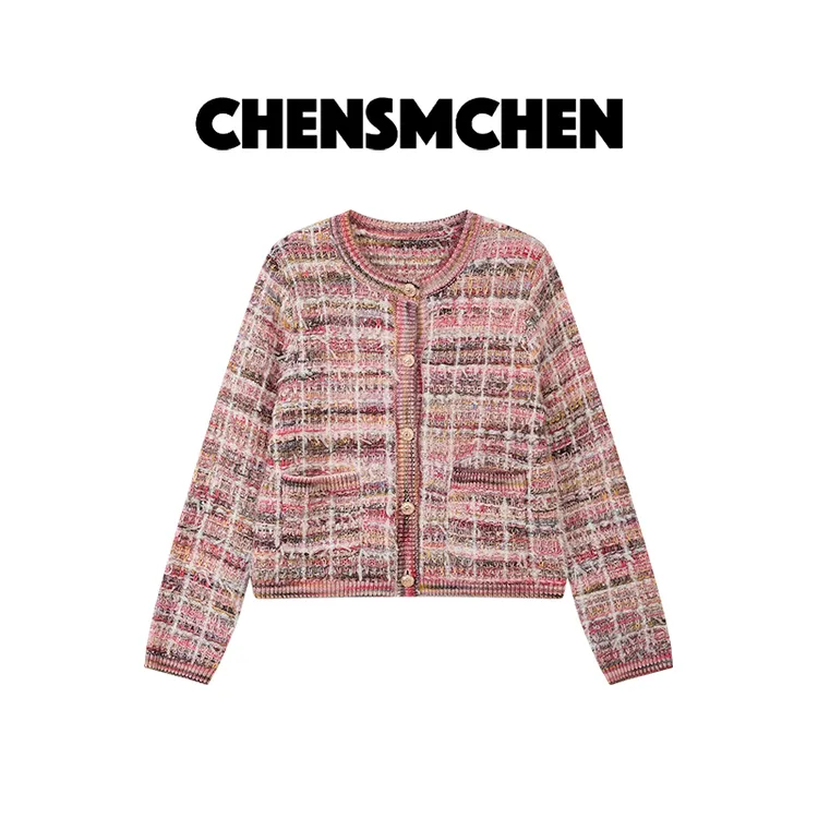 CHENSMCHEN 小香风重工定制花纱针织衫女时尚百搭外套CSW7003WY