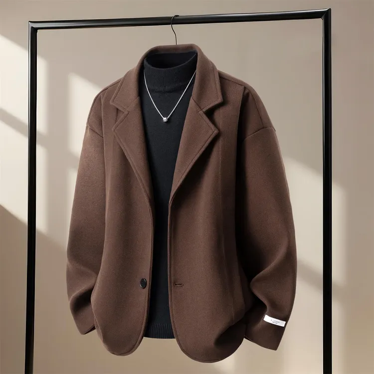 毛呢大衣高级感帅气冬季呢子短款男外套加棉加厚大衣男款百搭棉服