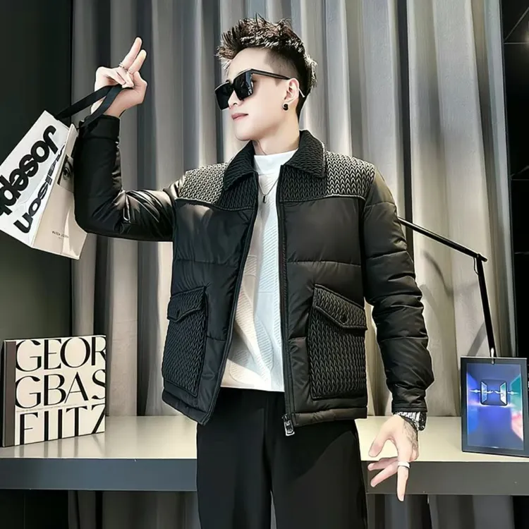 2025冬季新款男士品质感痞帅麦穗拼接棉服外套时尚洋气男款加厚