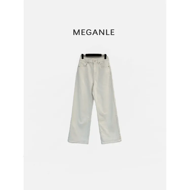 【冬日白牛】MEGANLE冬季显瘦加厚暖丝绒高腰窄直筒牛仔长裤2025303
