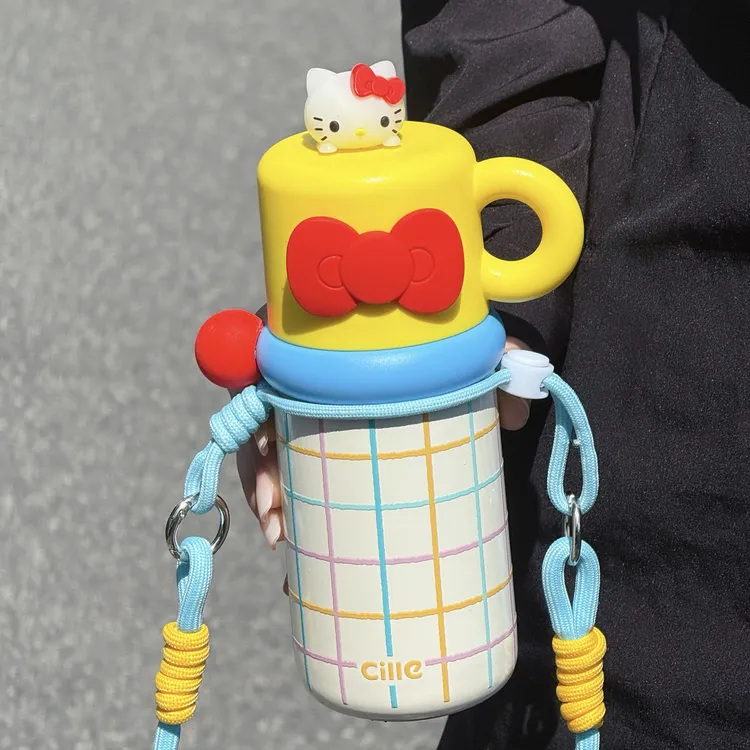 希乐保温杯女生高颜值316不锈钢学生上学大容量吸管杯子儿童水壶