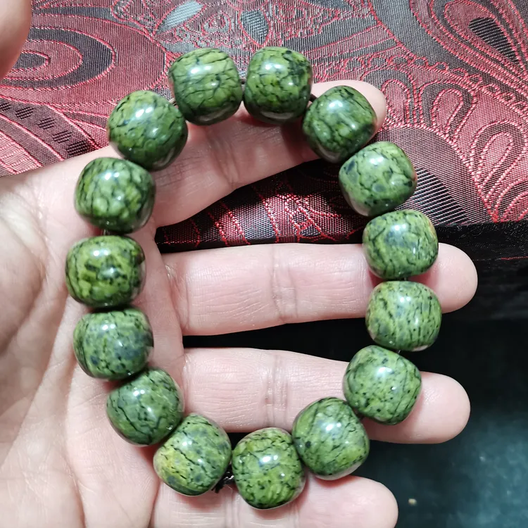 非金属布艺手链  藏玉药王石网格蛇纹玉黄金甲1.6老型珠手串