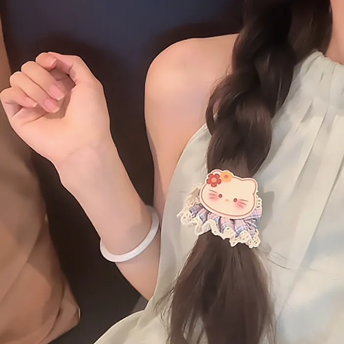 粉蓝格纹kt猫发圈发绳情侣闺蜜韩版高弹少女甜美可爱卡通发圈