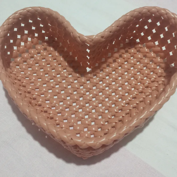 手工藤条筐5毫米扁藤条手工DIY成品皮粉色收纳筐零食筐心形收纳筐