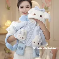 【加厚】儿童装女童冬季女宝可爱小兔连帽加绒派克棉服外套251143