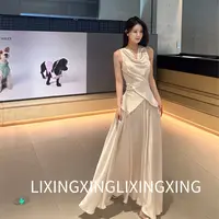 LXX【琉光荡领套装】交叉下摆上衣超大伞裙重工气质轻奢设计师