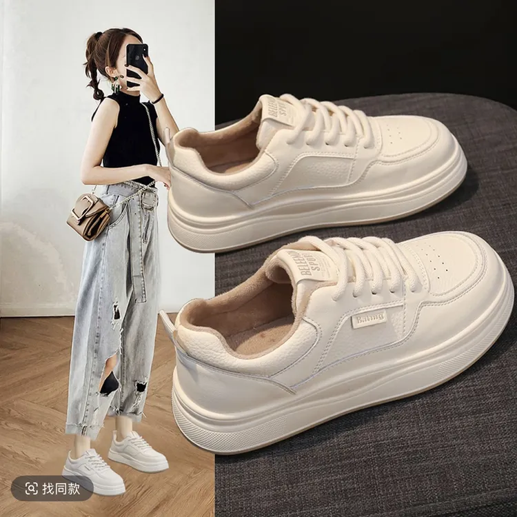 踩屎感加绒小白鞋女冬季时尚休闲百搭厚底松糕运动板鞋学生二棉