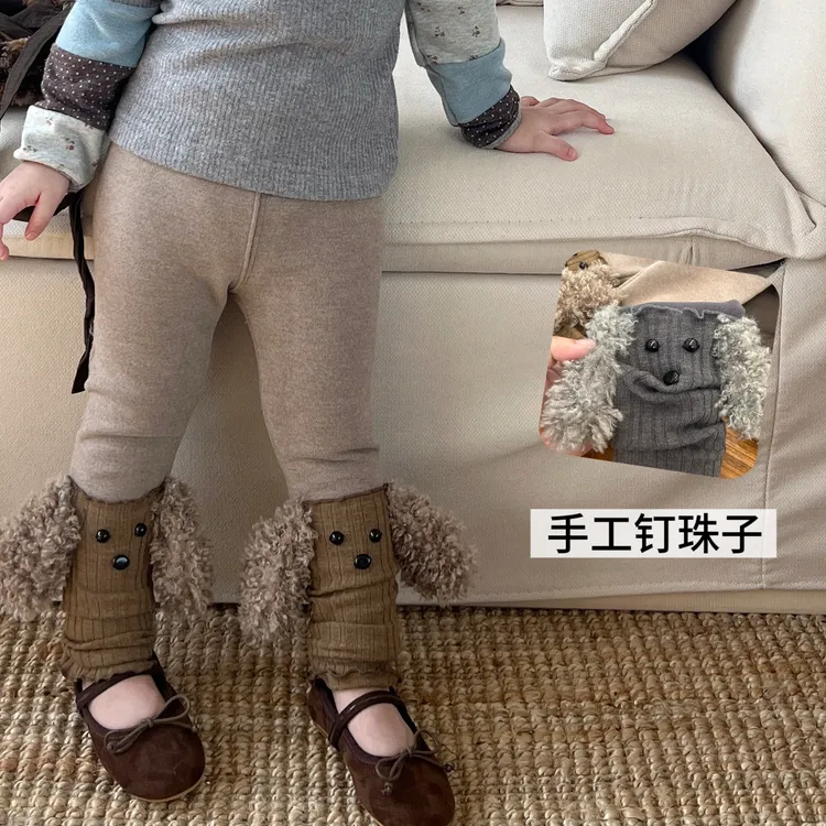 【鱼子酱5-10度】D25136K超软加绒立体小狗打底裤中小童女童童装