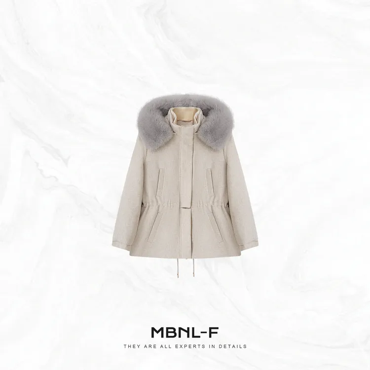 MBNL-F“奢享臻色” 羊毛羊绒天丝定纺狐狸毛领外套 秦磊XM-XWT6345