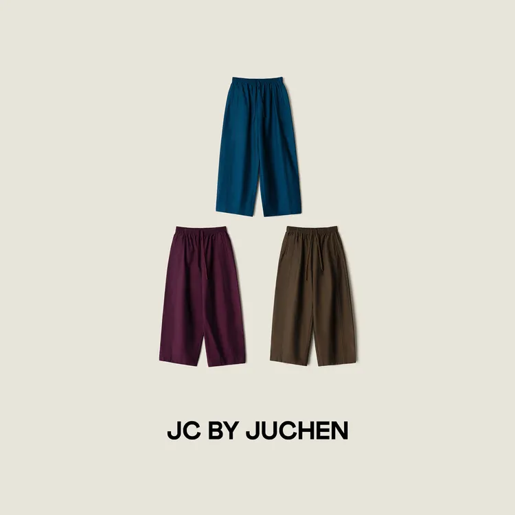 彩釉异色微廓形解构立裁显瘦加绒松紧腰九分休闲裤FW201015-04