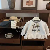 【甜品起司】爱丽丝小兔!韩系女宝蕾丝花边一体绒卫衣裤子洋气套装