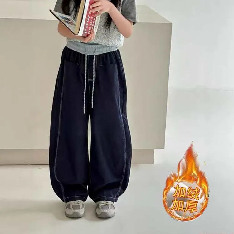 【加绒丹宁风】一体绒百搭高品质弯刀针织软牛仔蓝韩版简约休闲拼接