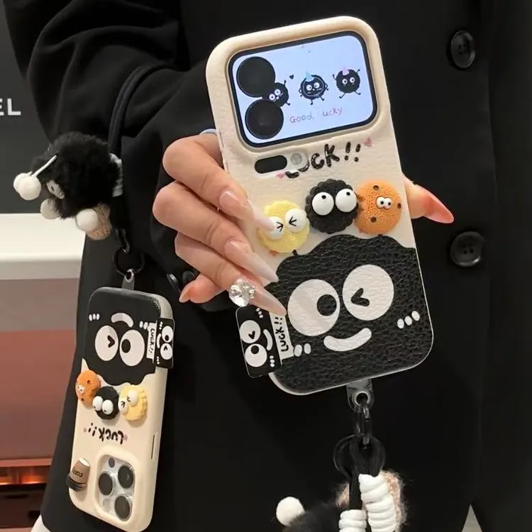 GGBond毛绒煤球挂绳标签适用苹果17皮纹16手机壳小米vivo华为oppo