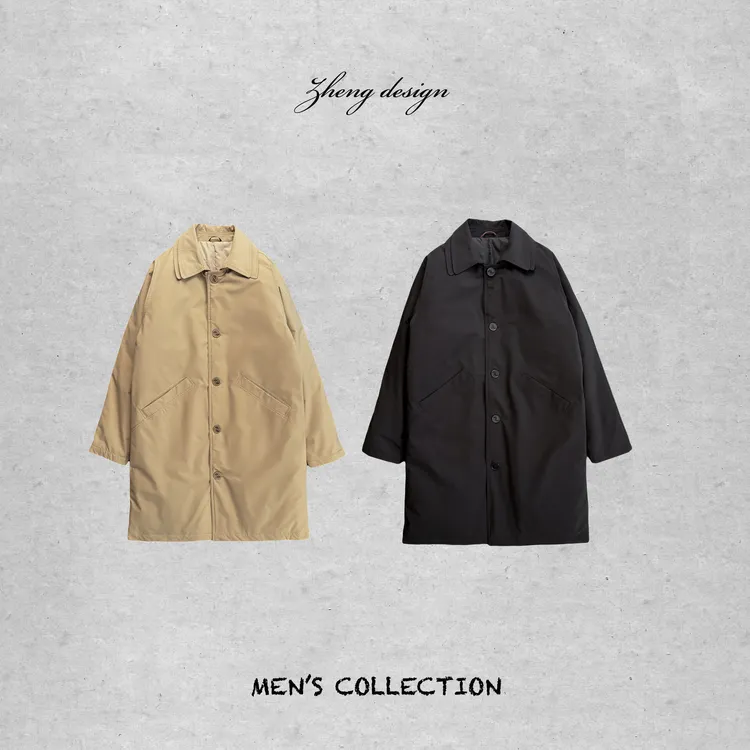 男士中长款修身风衣款羽绒服