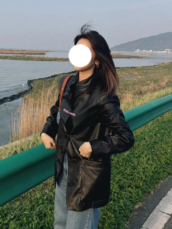 黑色皮衣女2025早秋新款超好看设计感小众高端国风盘扣新中式外套