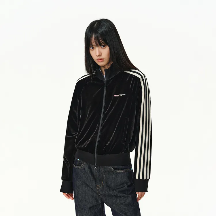 ATRY短款立领丝绒夹克女春秋新款国潮牌美式休闲运动拉链开衫外套