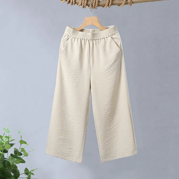 七分裤女夏季薄款高腰中老年休闲阔腿裤中国风宽松显瘦百搭九分裤