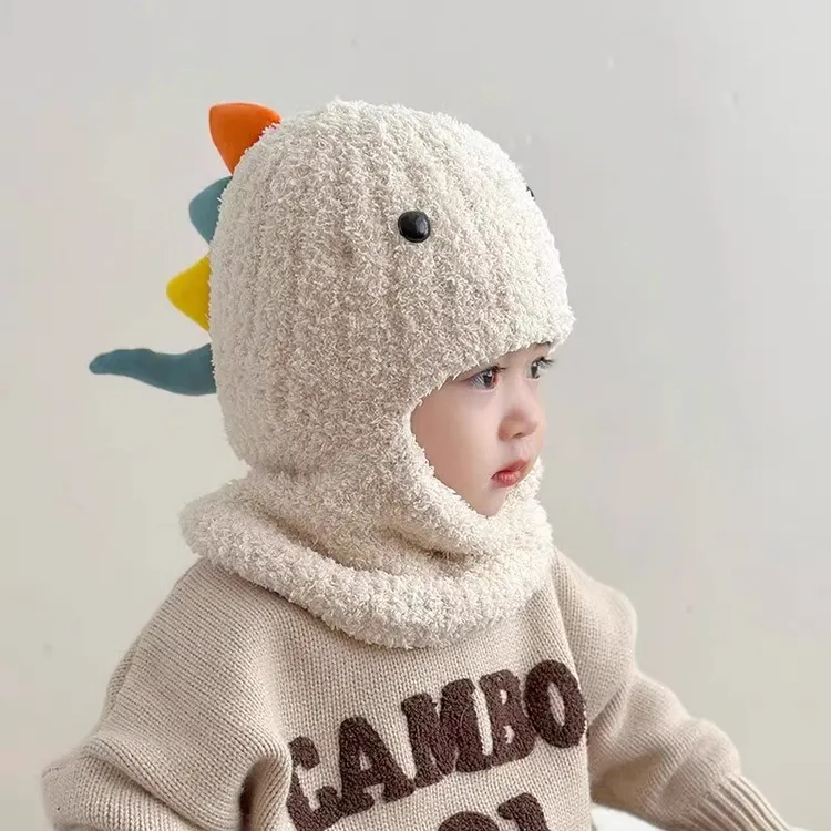宝宝帽子围脖一体秋冬季恐龙婴儿防风连体帽男女童护耳口罩套头帽