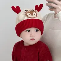 秋冬季休闲风无檐圆顶护耳帽卡通风翻边檐婴儿帽子
