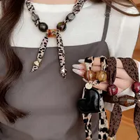 非金属亚克力项链 美拉德咖色豹纹串珠丝巾项链女复古小众设计感