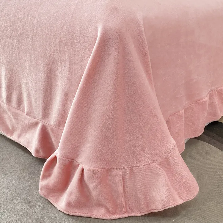 开播炸福利轻奢加绒纯色高克重牛奶绒大荷叶边床裙床单榻榻米