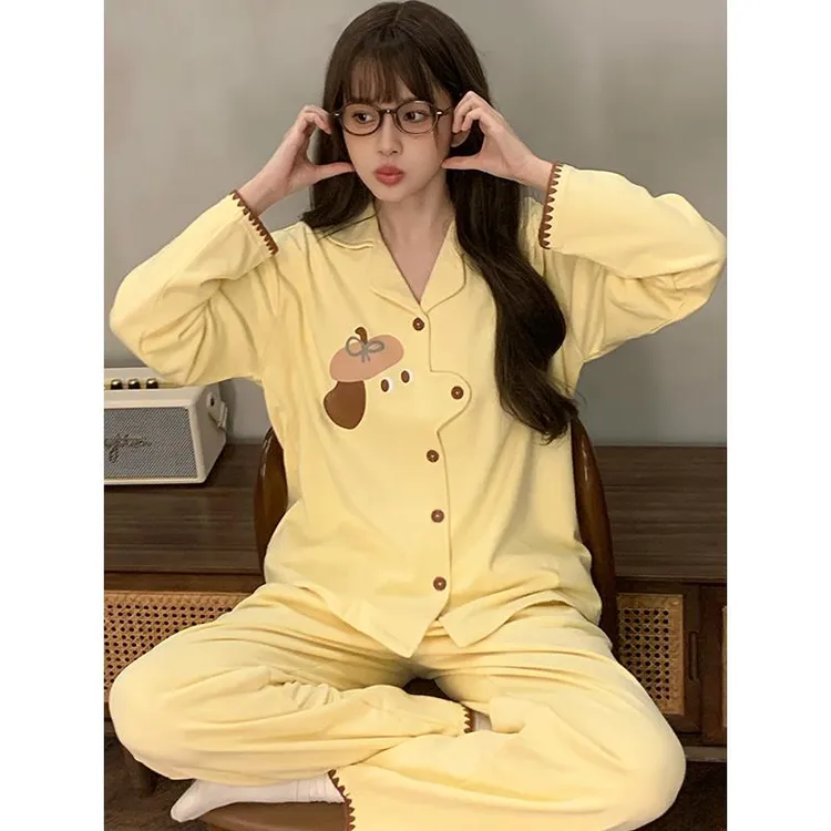 绵绒保暖厚款睡衣女款秋冬季长袖可爱卡通宽松春秋款家居服套装