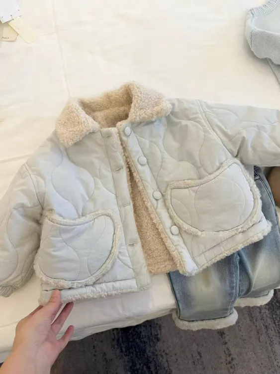 女童棉袄2025秋冬新款儿童洋气韩版夹棉加厚外套女宝宝羊羔绒棉服
