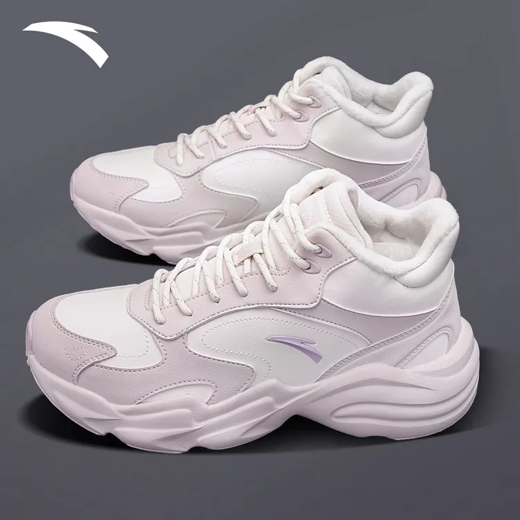 安踏行者棉鞋加绒保暖女鞋冬季厚底防滑耐磨休闲鞋百搭高帮运动鞋