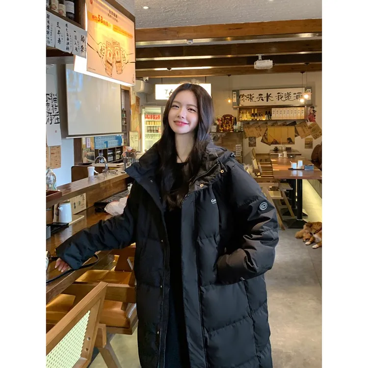 李宁万龙甲黑色长版羽绒服女2025年新款白鸭绒宽松加厚女款保暖过