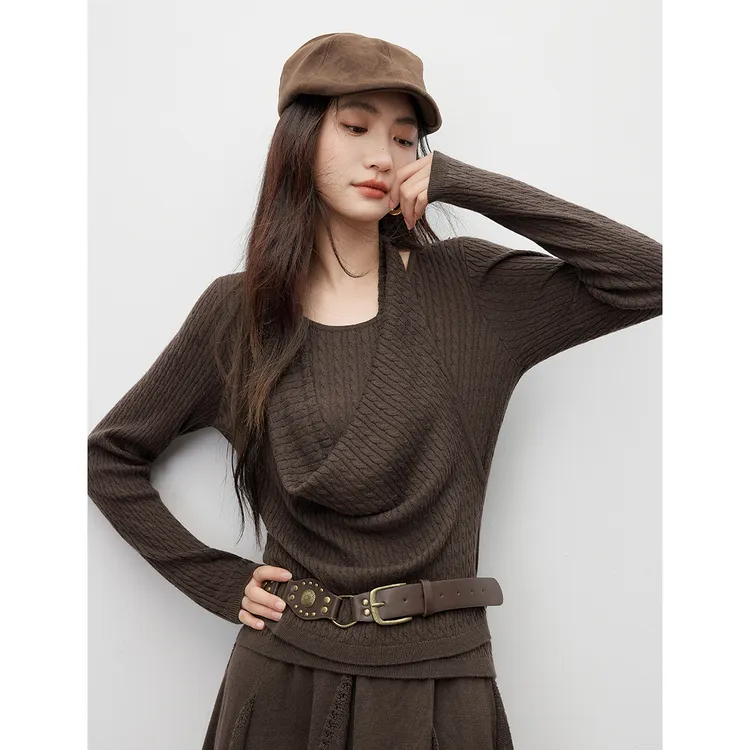 H朗文斯汀游牧风荡领上衣女2026春季新款独特设计感针织衫