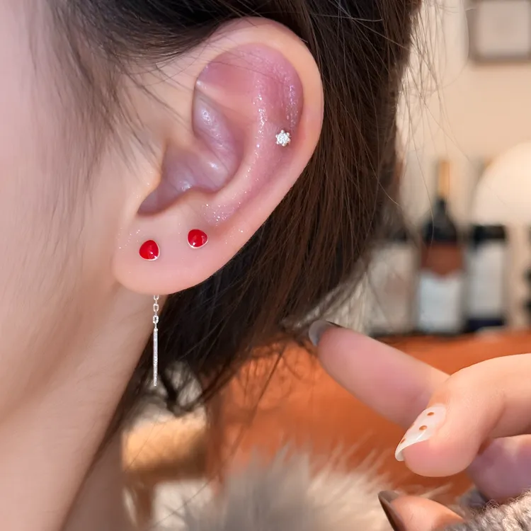 足银耳饰 相思豆耳线小众设计感简约精致耳环气质百搭高级感耳饰