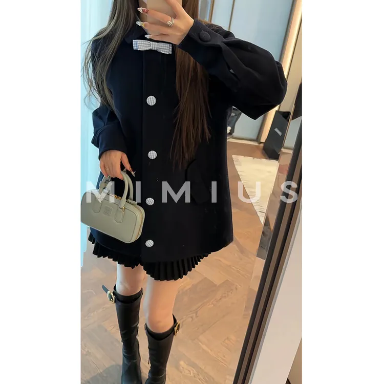 【mimius】P 千金风娃娃领撞色蝴蝶结羊毛大衣 汉服 H01009