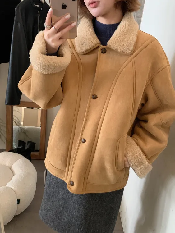 新款冬季韩版羊毛皮毛一体外套短款