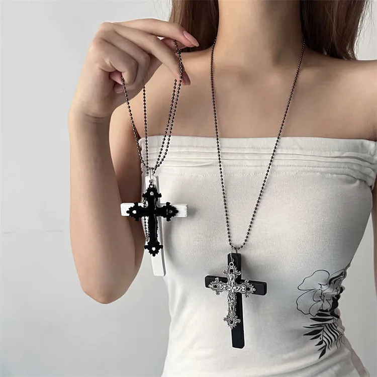 合金吊坠 时尚欧美简约ins风重工十字架吊坠项链女锁骨链配饰