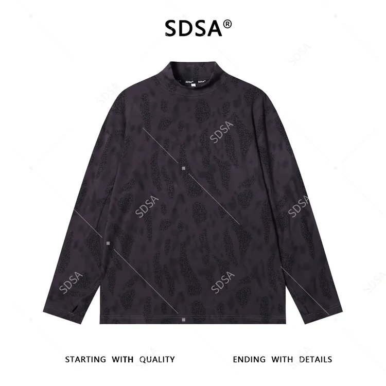 SDSA男士秋冬新款痞帅男装美式扎染豹纹印花半高领长袖T恤时尚潮