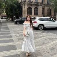 盈盈&南岛风大码女装不规则一字肩碎花裙胖mm显瘦长裙ZYY1656