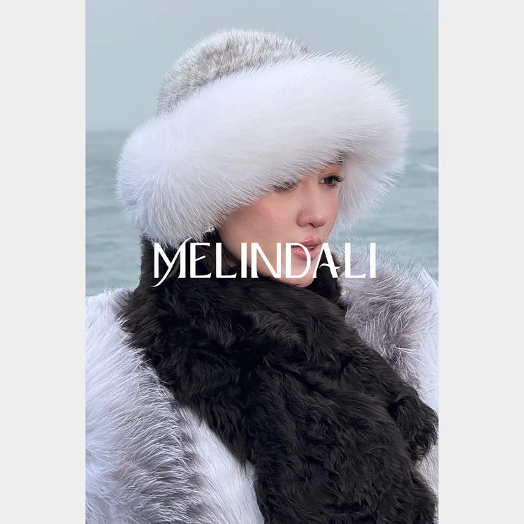 Melinda Li【梦中情帽】黑标银十字水貂帽顶狐狸毛帽檐皮草帽子盆帽