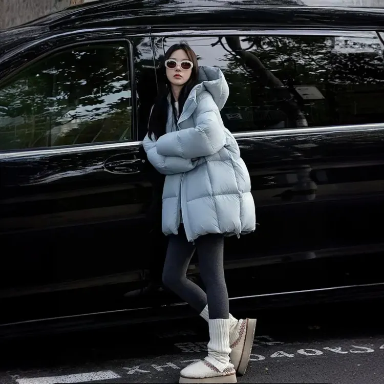 云朵泡芙中长款棉服女2025冬季新款宽松加厚保暖连帽棉袄外套潮