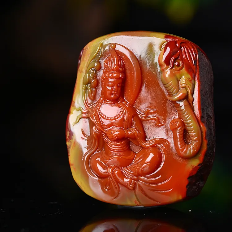 天然原矿保山包浆玉化料普贤菩萨龙蛇本命佛