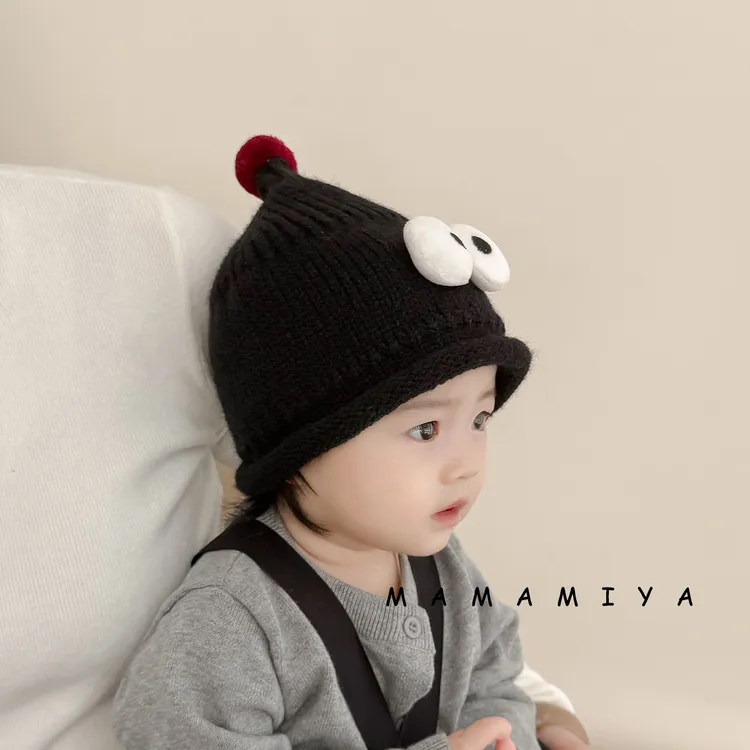 宝宝帽子秋冬季可爱超萌婴儿针织帽男女童毛线帽保暖护耳套头帽冬