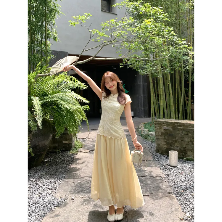 切糕自制【杏子胡桃】小个子夏季女气质显贵清冷慵懒风新中式连衣裙