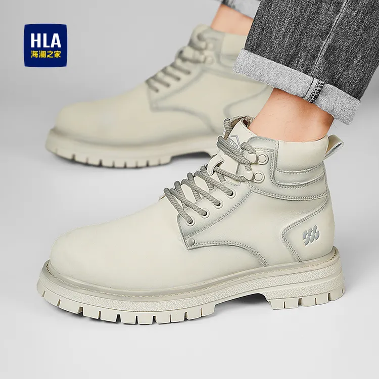 HLA/海澜之家白色马丁靴情侣款户外秋冬复古大黄靴百搭英伦工装靴