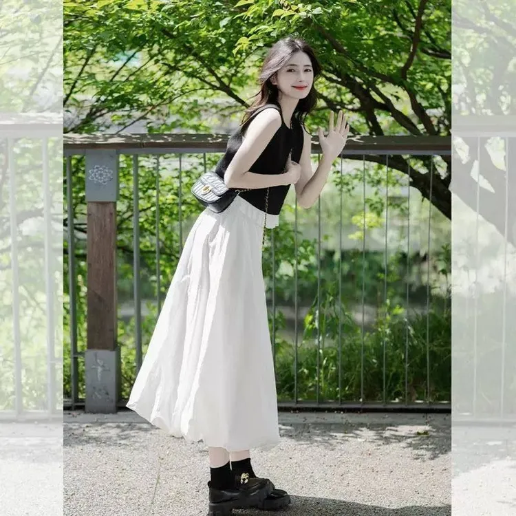黑色无袖背心上衣半身裙套装女夏炸街减龄时尚高级感小洋装两件