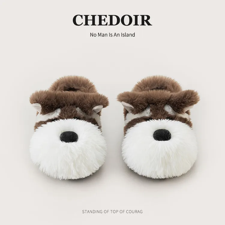chedoir猜岛棉拖鞋女秋冬季2025雪纳瑞家居防滑学生情侣毛毛拖鞋