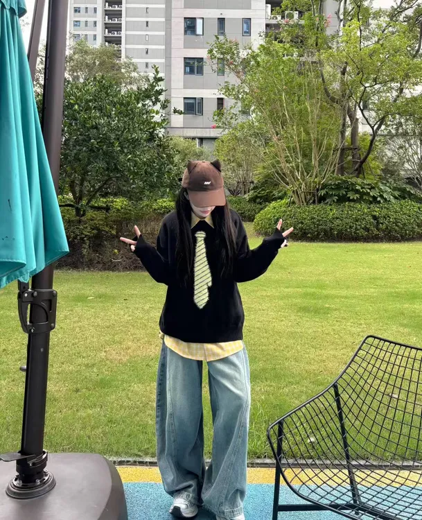 【张困困专属】秋冬领带毛衣秋冬上衣打底保暖设计感宽松针织套头学院风